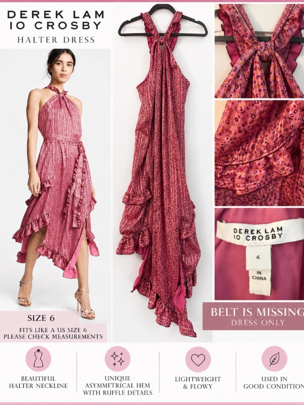 Derek Lam 10 Crosby Pink Halter Dress – Size 6